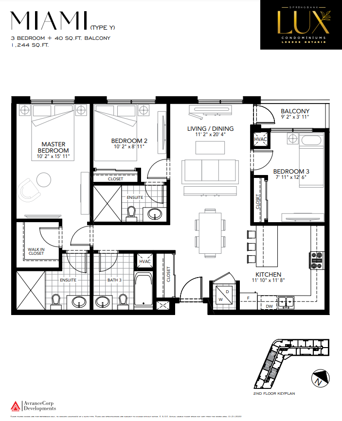 MIAMI - Y Floor Plan of Springbank Lux condos with undefined beds
