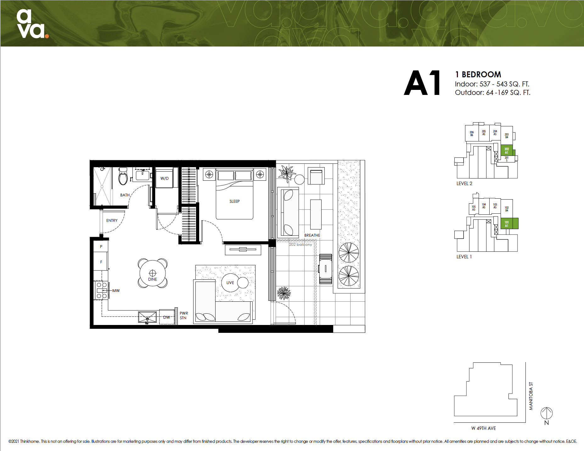 A1 Floor Plan of Ava Condos with undefined beds