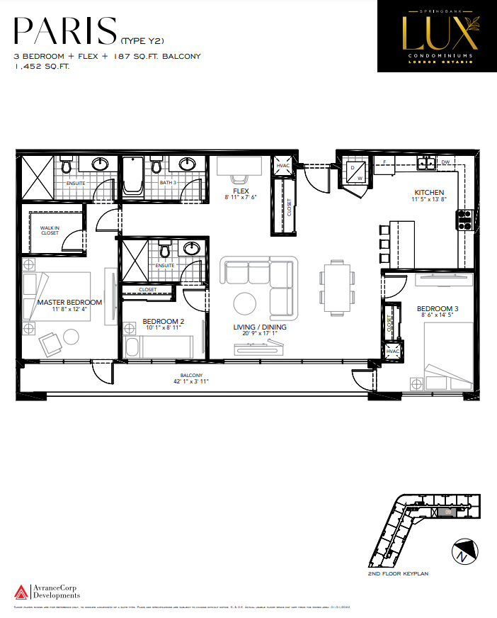 PARIS - Y2 Floor Plan of Springbank Lux condos with undefined beds