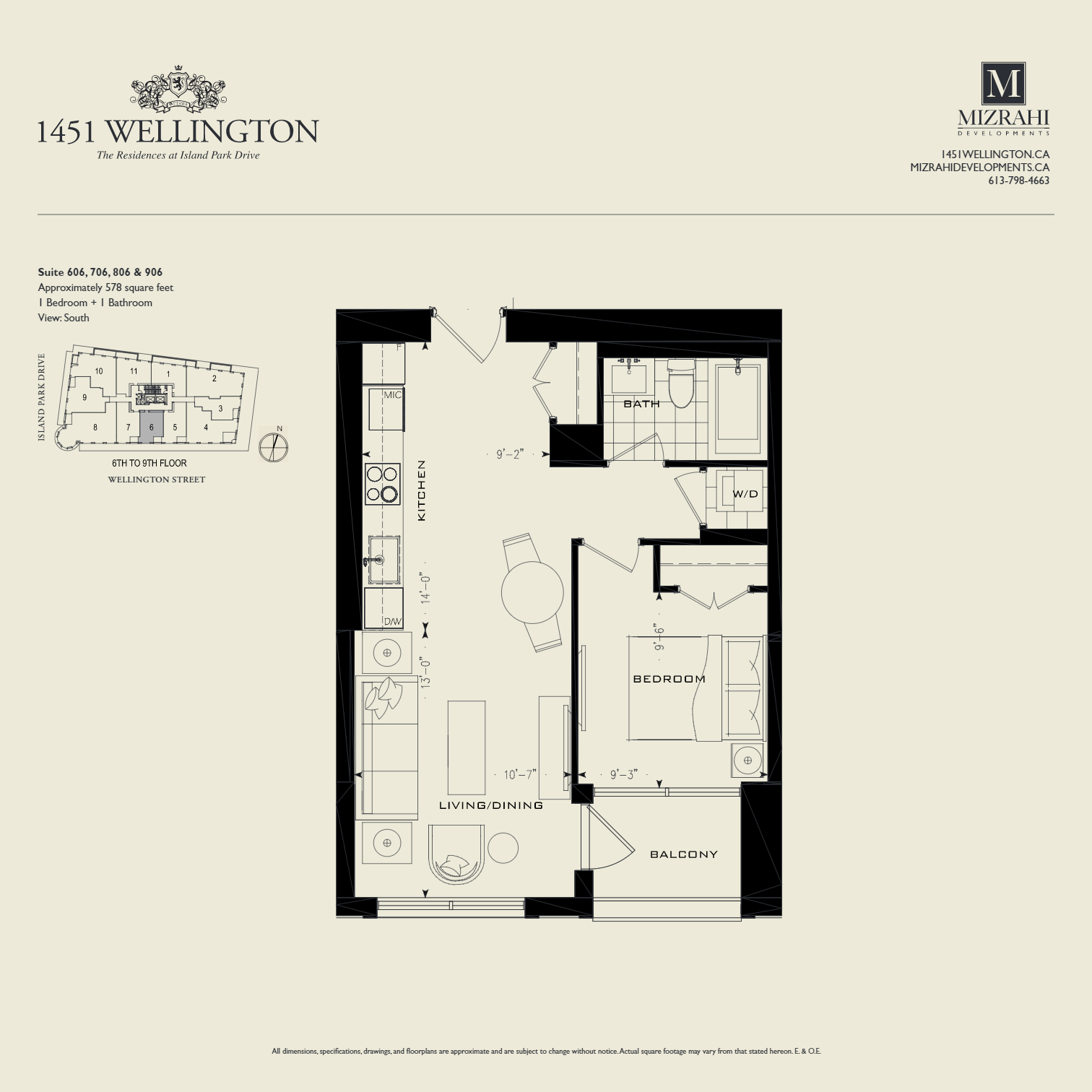 578 sq ft Floor Plan of The Residences at Island Park Drive Condos with undefined beds