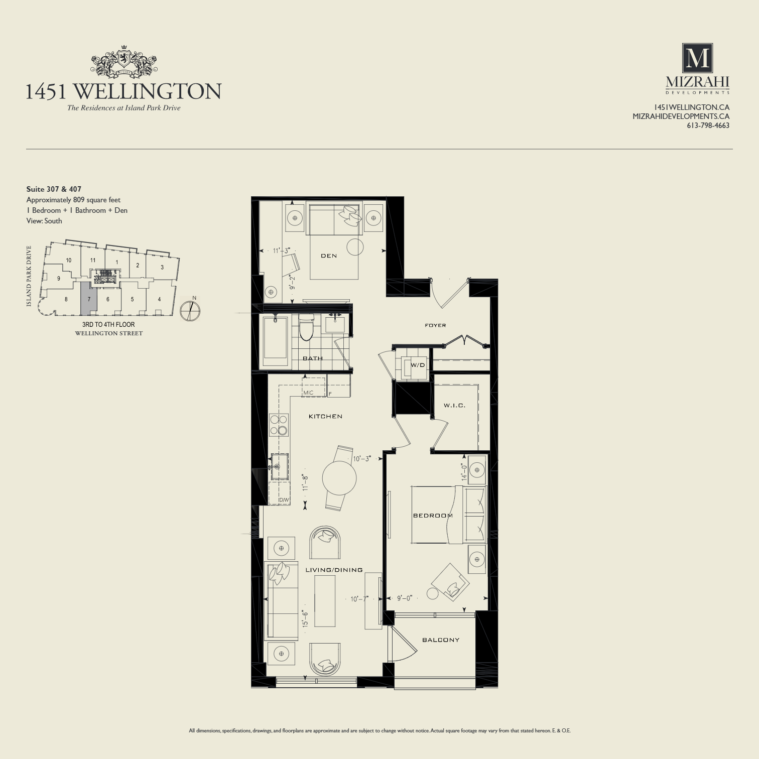 809 sq ft Floor Plan of The Residences at Island Park Drive Condos with undefined beds