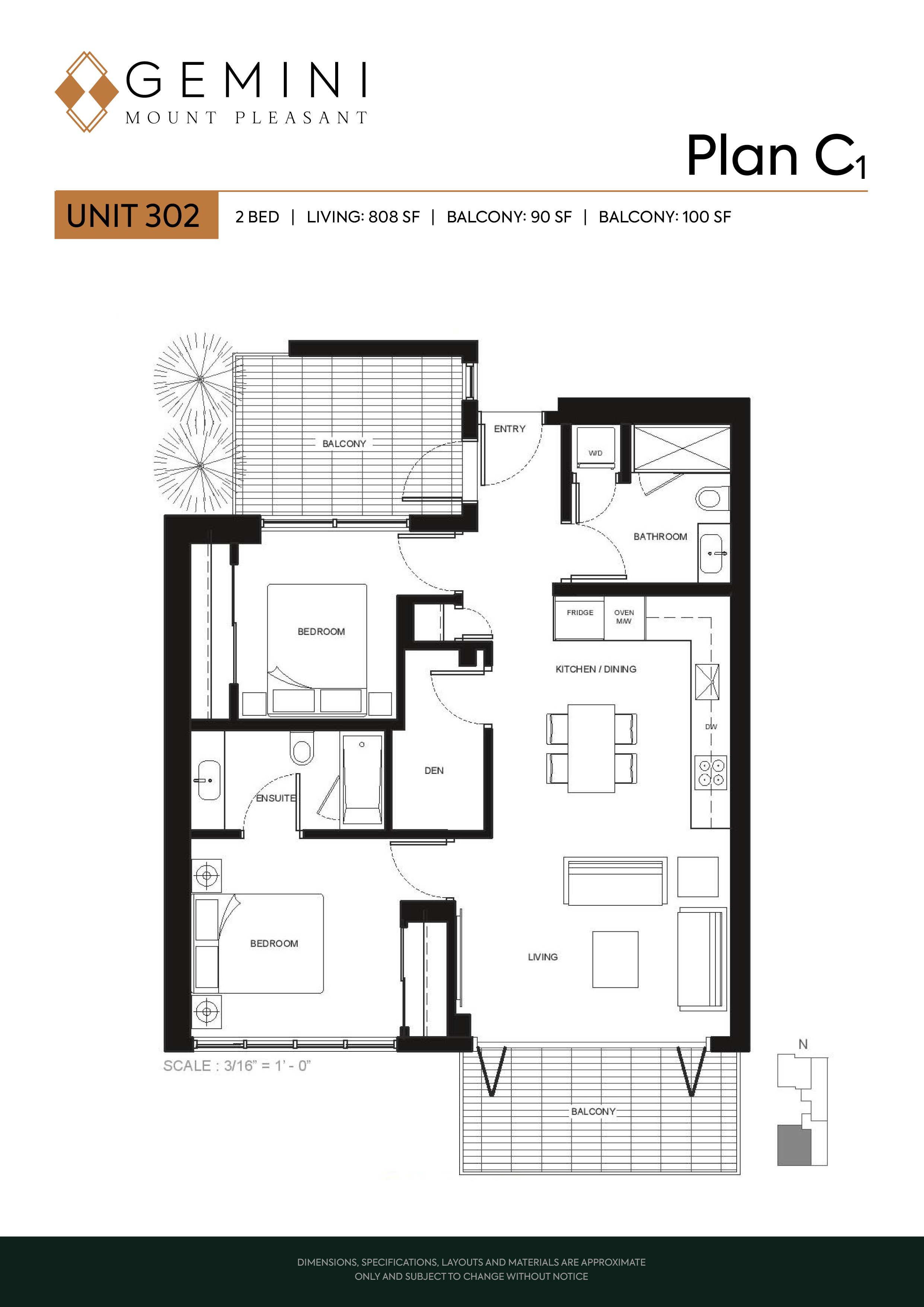 Plan C1 Floor Plan of Gemini Mount Pleasant Condos with undefined beds