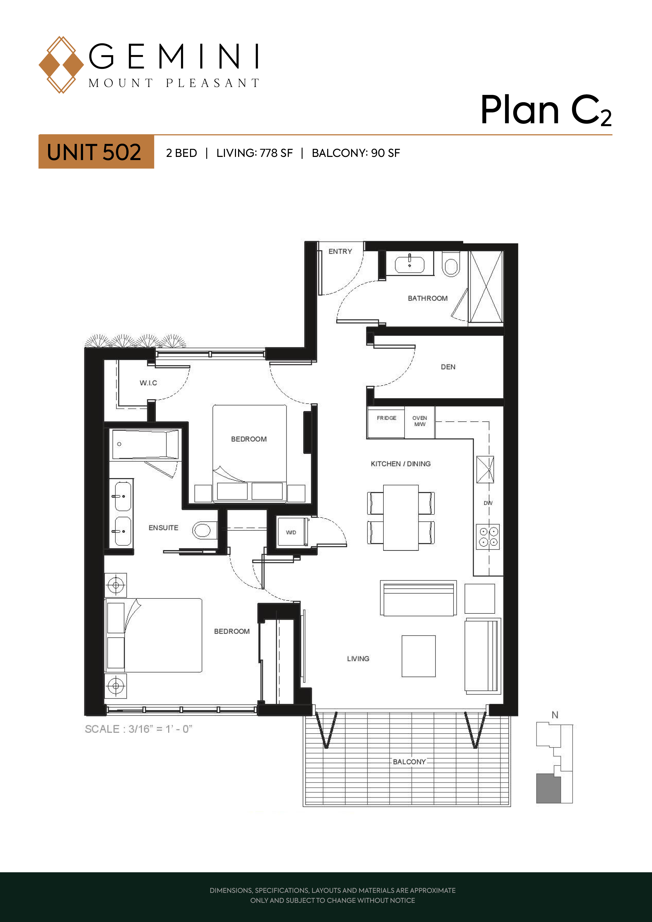 Plan C2 Floor Plan of Gemini Mount Pleasant Condos with undefined beds