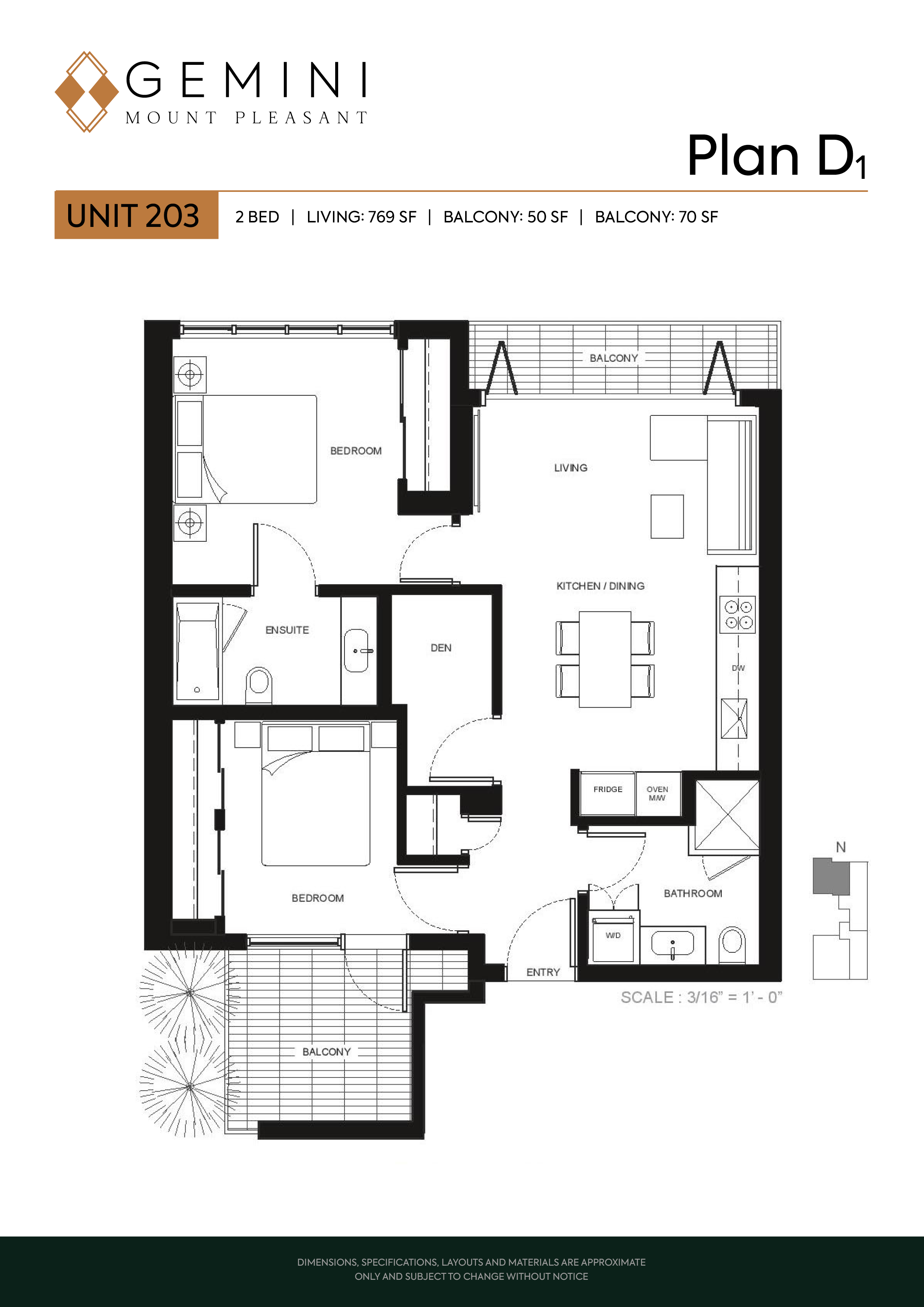 Plan D1 Floor Plan of Gemini Mount Pleasant Condos with undefined beds