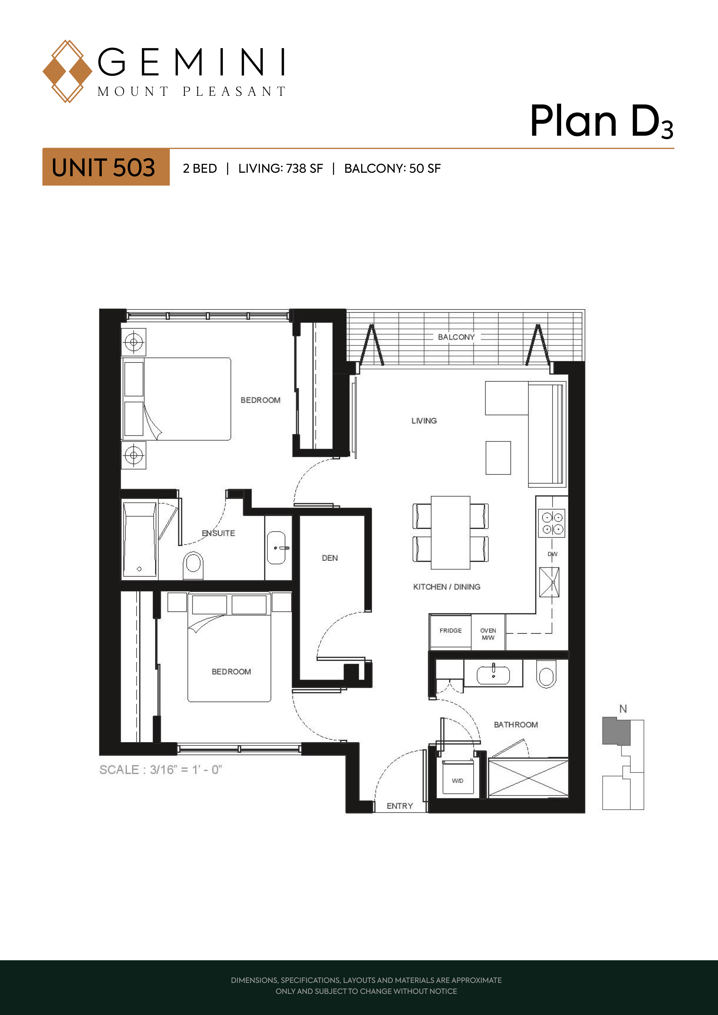 Plan D3 Floor Plan of Gemini Mount Pleasant Condos with undefined beds