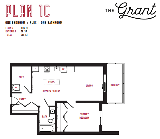 1C Floor Plan of The Grant Condos with undefined beds