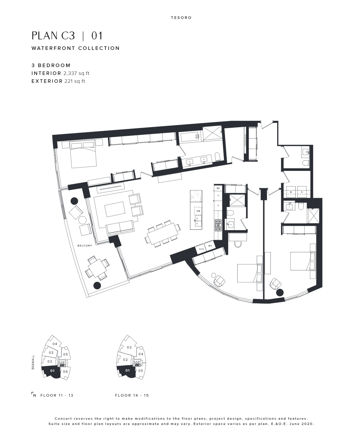 C3 | 01 Floor Plan of Tesoro Condos with undefined beds
