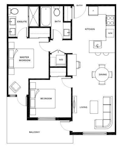 Plan D Floor Plan of Park and Maven Towns with undefined beds