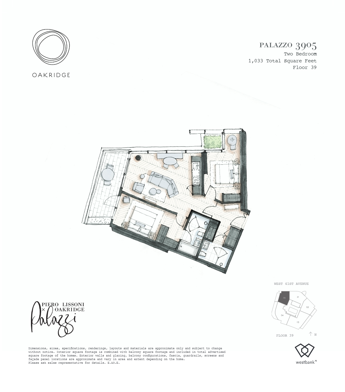 3905 Floor Plan of The Palazzi at Piero Lissoni x Oakridge Condos with undefined beds