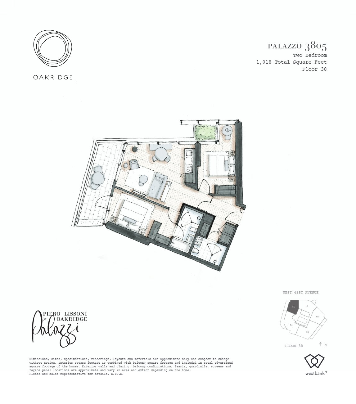 3805 Floor Plan of The Palazzi at Piero Lissoni x Oakridge Condos with undefined beds