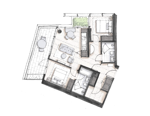 3705 Floor Plan of The Palazzi at Piero Lissoni x Oakridge Condos with undefined beds