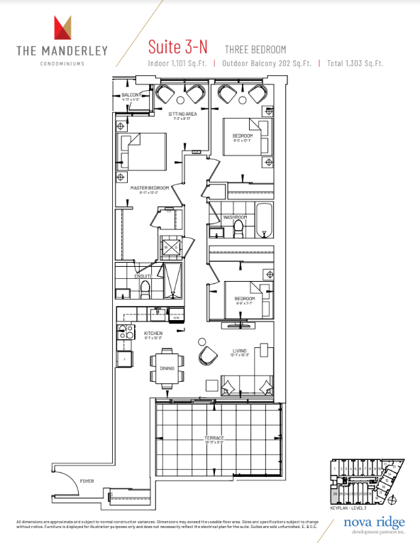  3-N  Floor Plan of The Manderley Condos with undefined beds