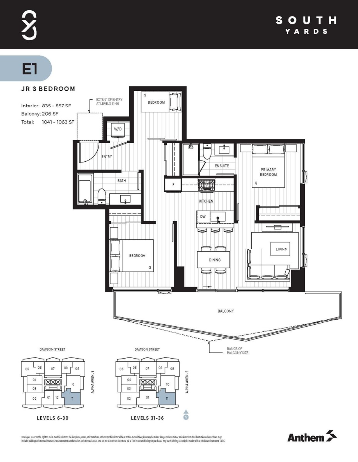 E1 Floor Plan of South Yards (Phase 1 - Tower A) Condos with undefined beds