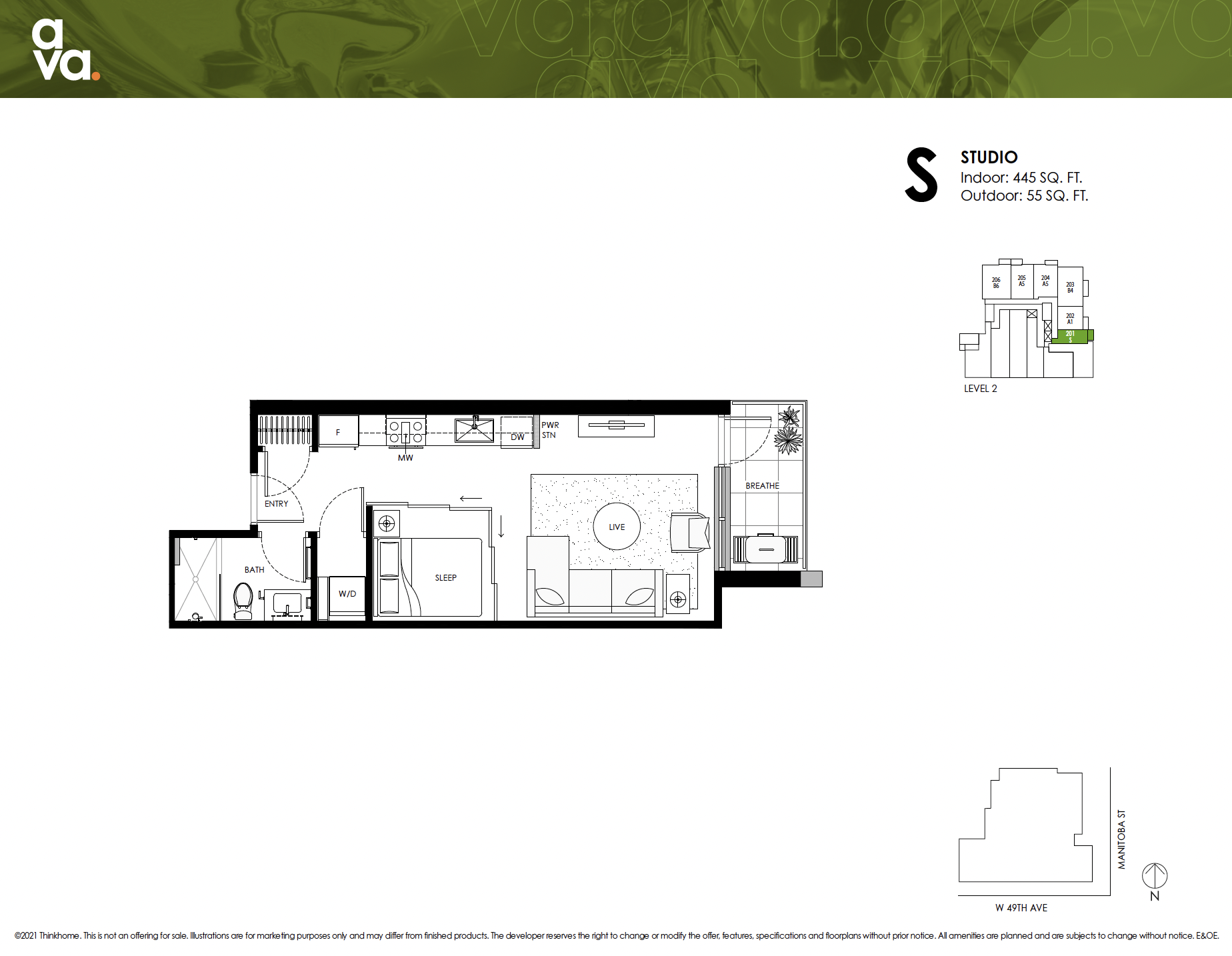 S Floor Plan of Ava Condos with undefined beds
