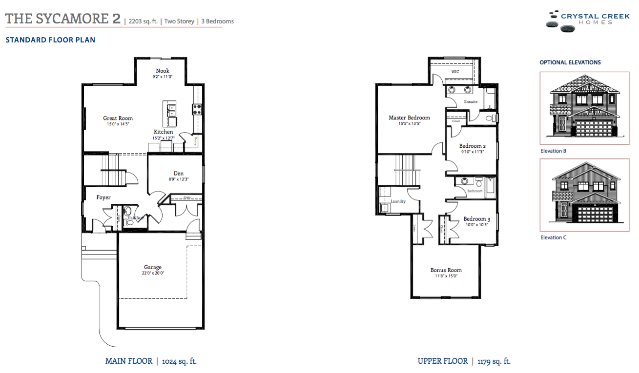 Sycamore 2 Floor Plan of Maple Crest Crystal Creek Homes Edmonton with undefined beds