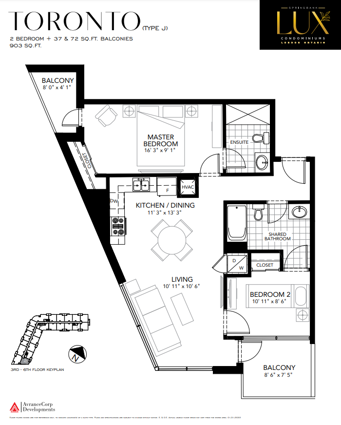 TORONTO - J Floor Plan of Springbank Lux condos with undefined beds