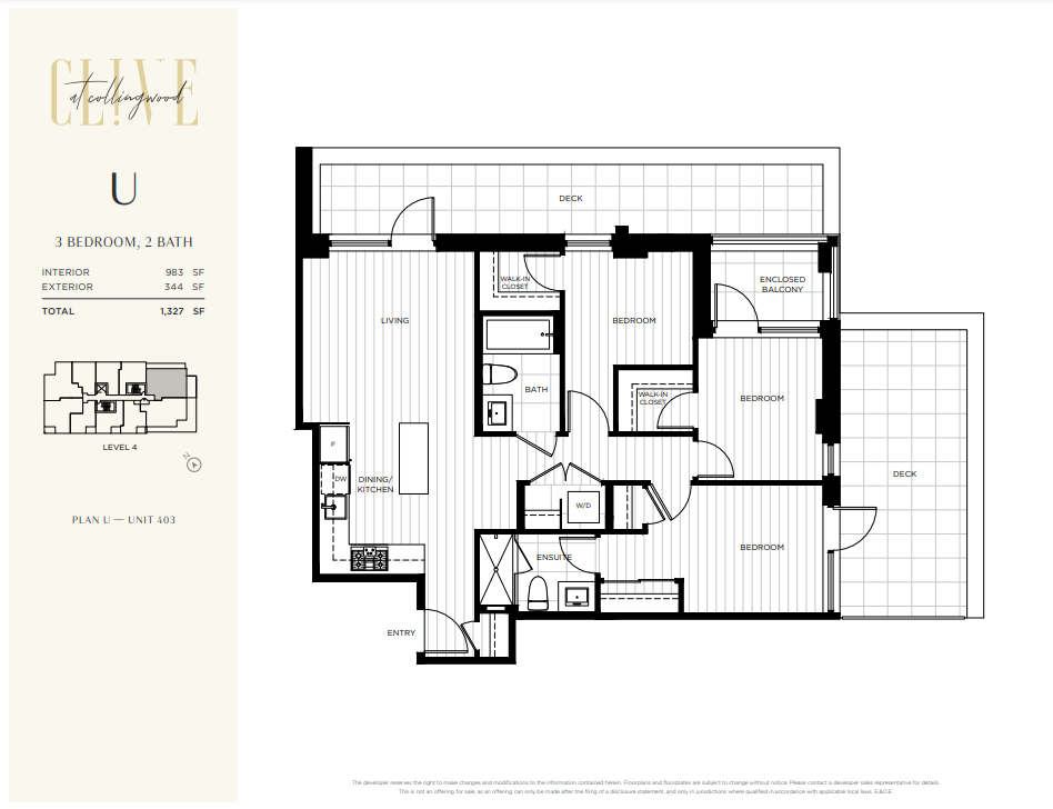U Floor Plan of Clive at Collingwood Condos with undefined beds