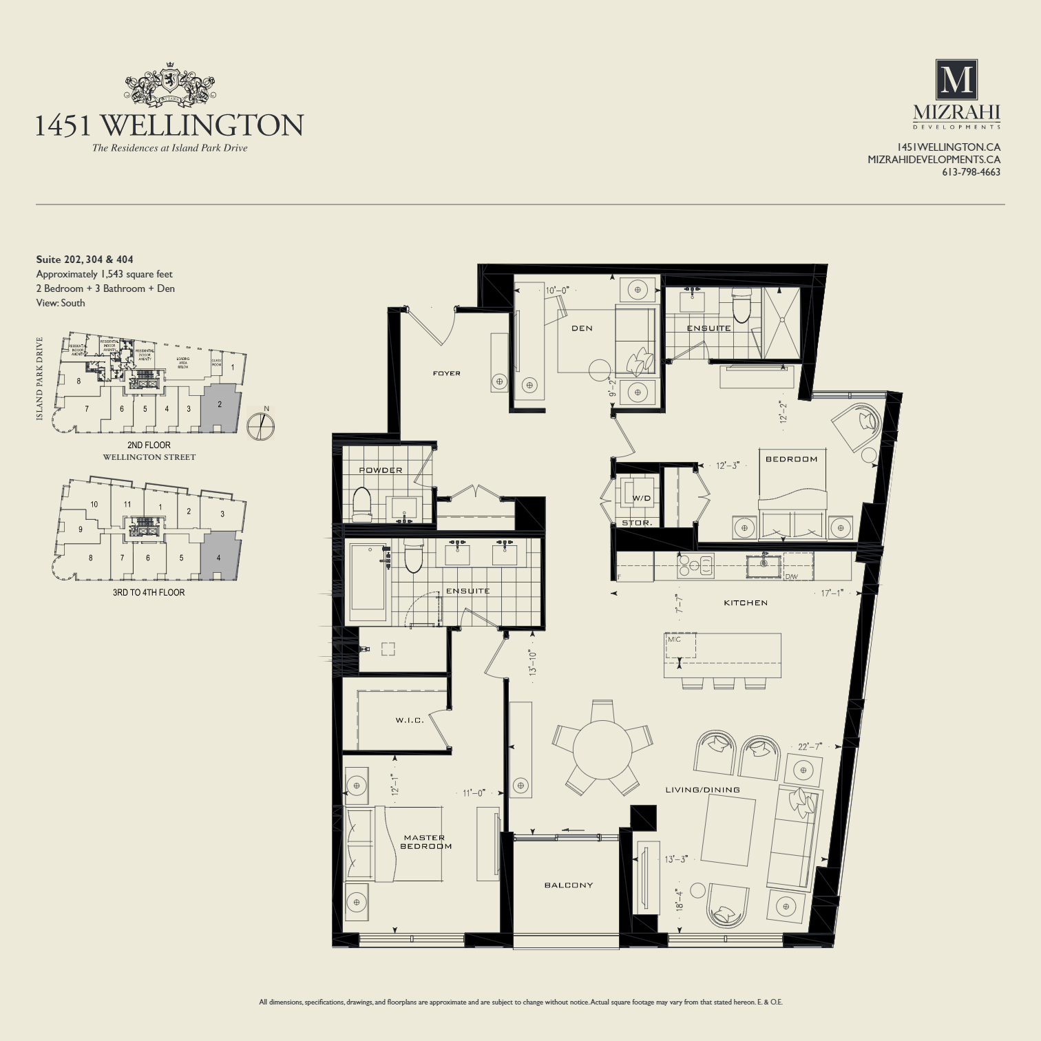 1543 sq ft Floor Plan of The Residences at Island Park Drive Condos with undefined beds