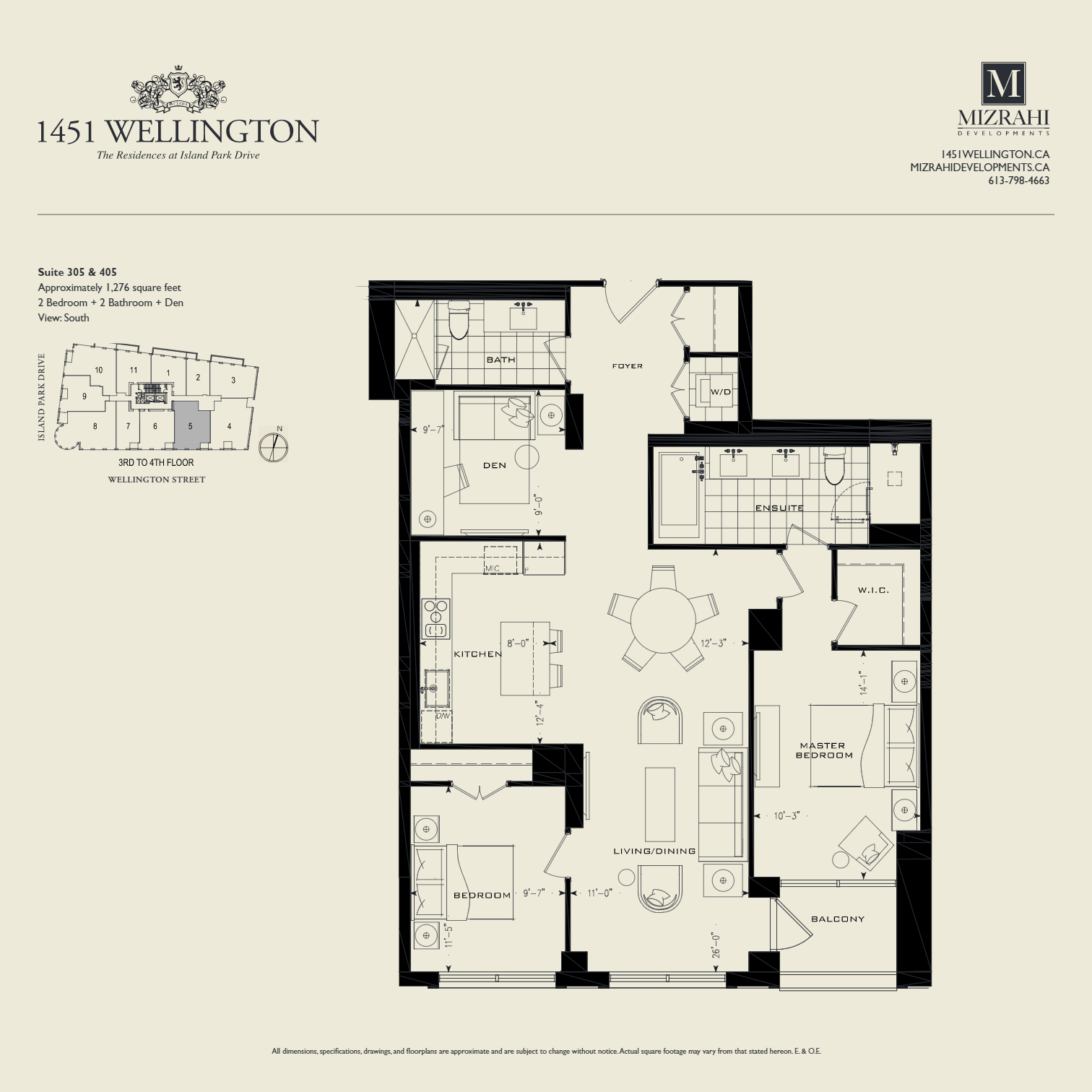 1276 sq ft Floor Plan of The Residences at Island Park Drive Condos with undefined beds